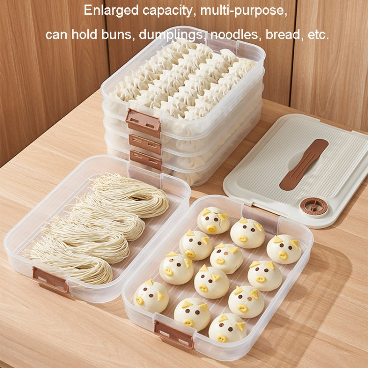 4 Layer Dumpling Storage Box made of food-grade PP material, featuring a tight snap design and anti-stick bottom for easy food storage.