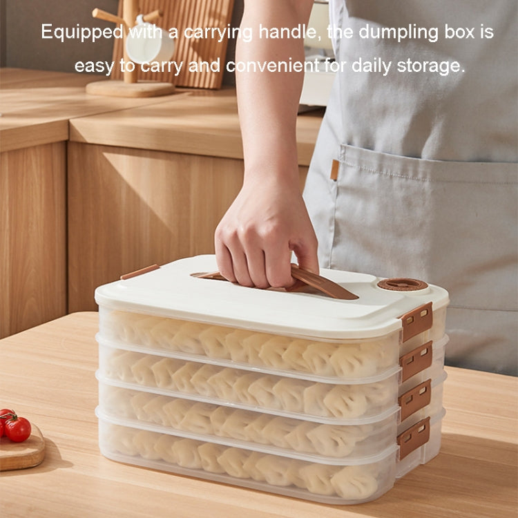 4 Layer Dumpling Storage Box made of food-grade PP material, featuring a tight snap design and anti-stick bottom for easy food storage.