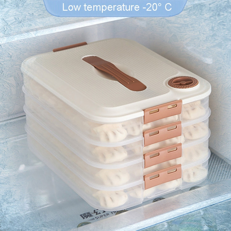 4 Layer Dumpling Storage Box made of food-grade PP material, featuring a tight snap design and anti-stick bottom for easy food storage.