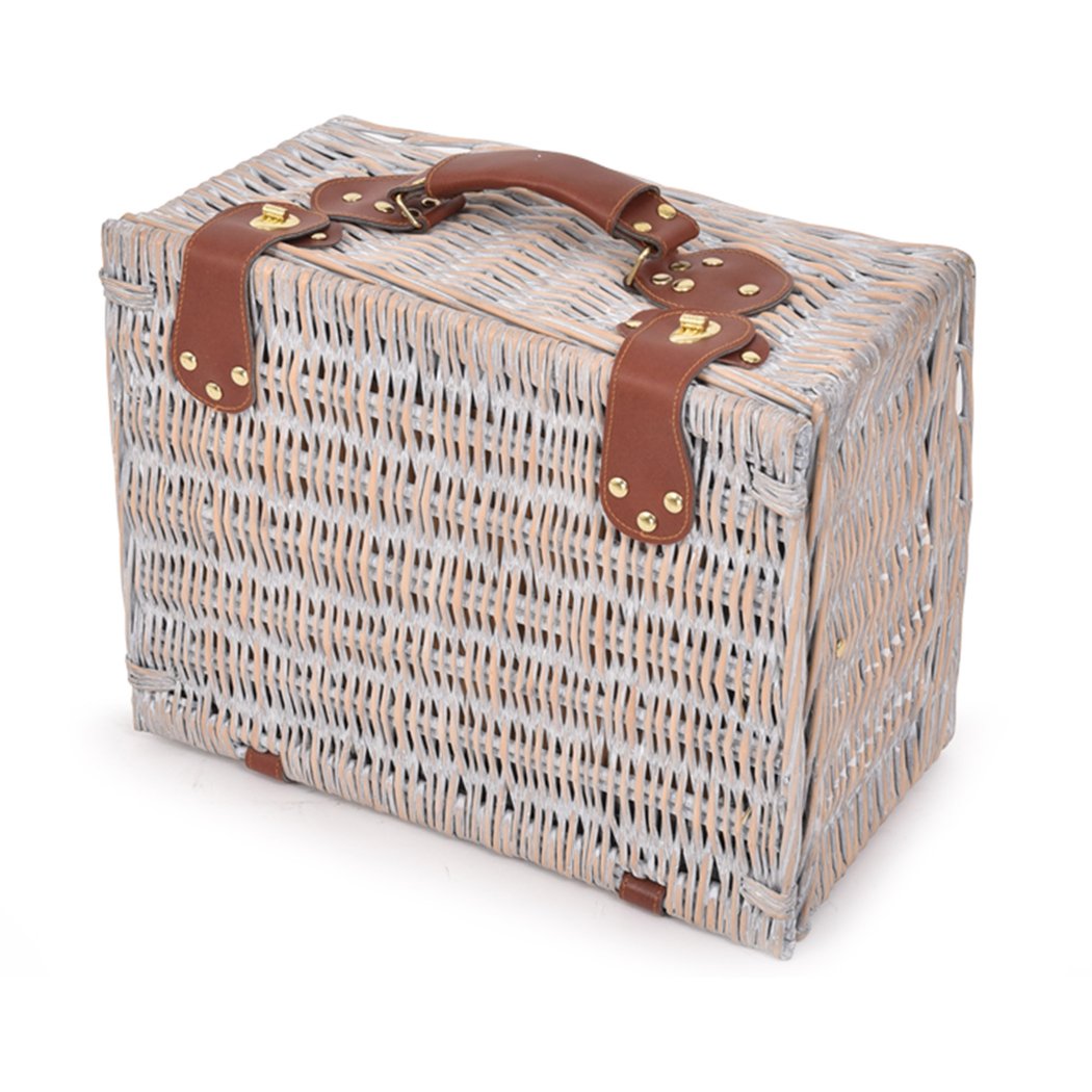 Deluxe 4 Person Picnic Basket Set with blanket and tableware, crafted from quality willow, perfect for outdoor dining.