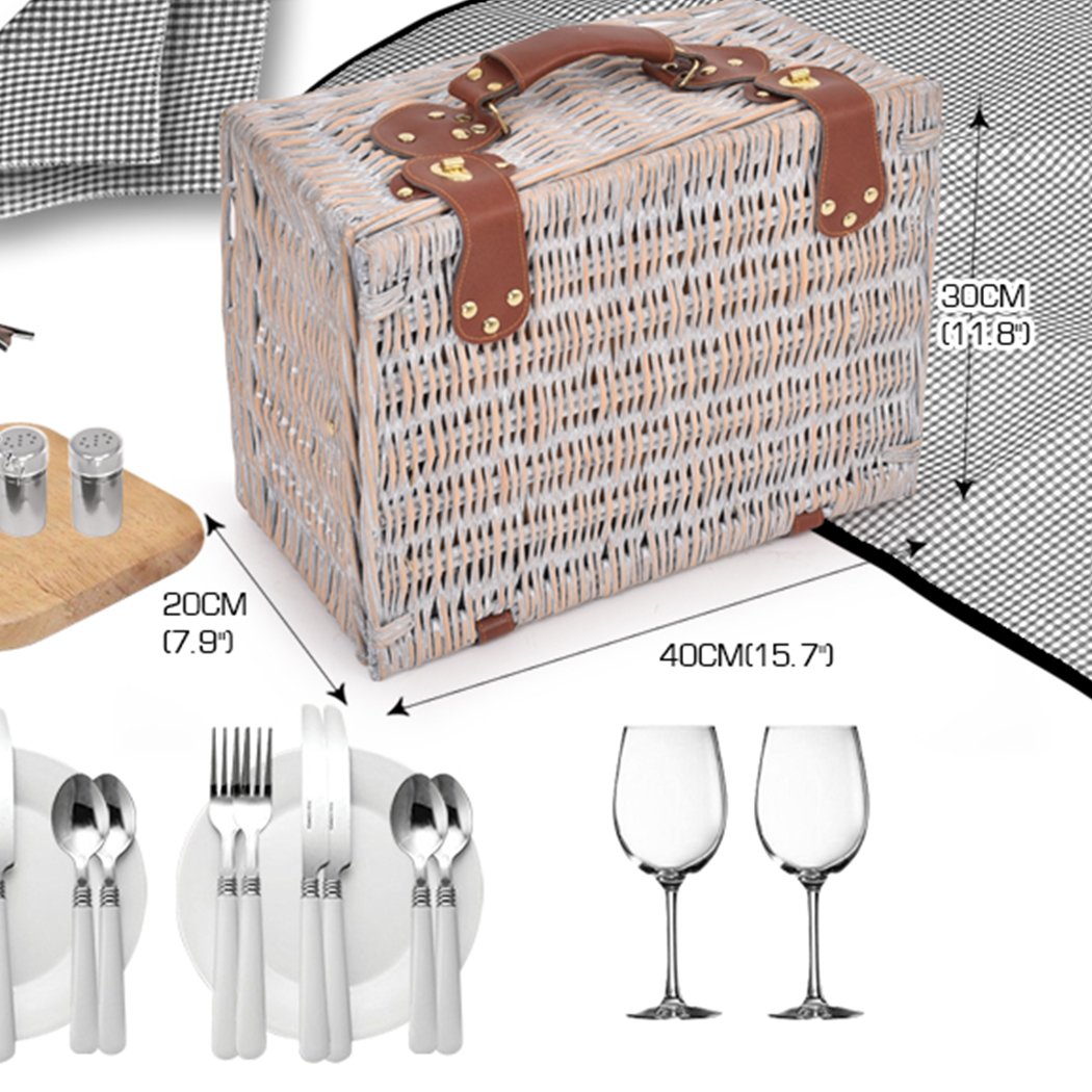 Deluxe 4 Person Picnic Basket Set with blanket and tableware, crafted from quality willow, perfect for outdoor dining.