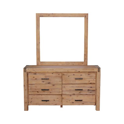 4 Pieces Bedroom Suite featuring a Queen Size Bed, two bedside tables, and a tallboy dresser made from durable acacia wood with a silver brush finish.