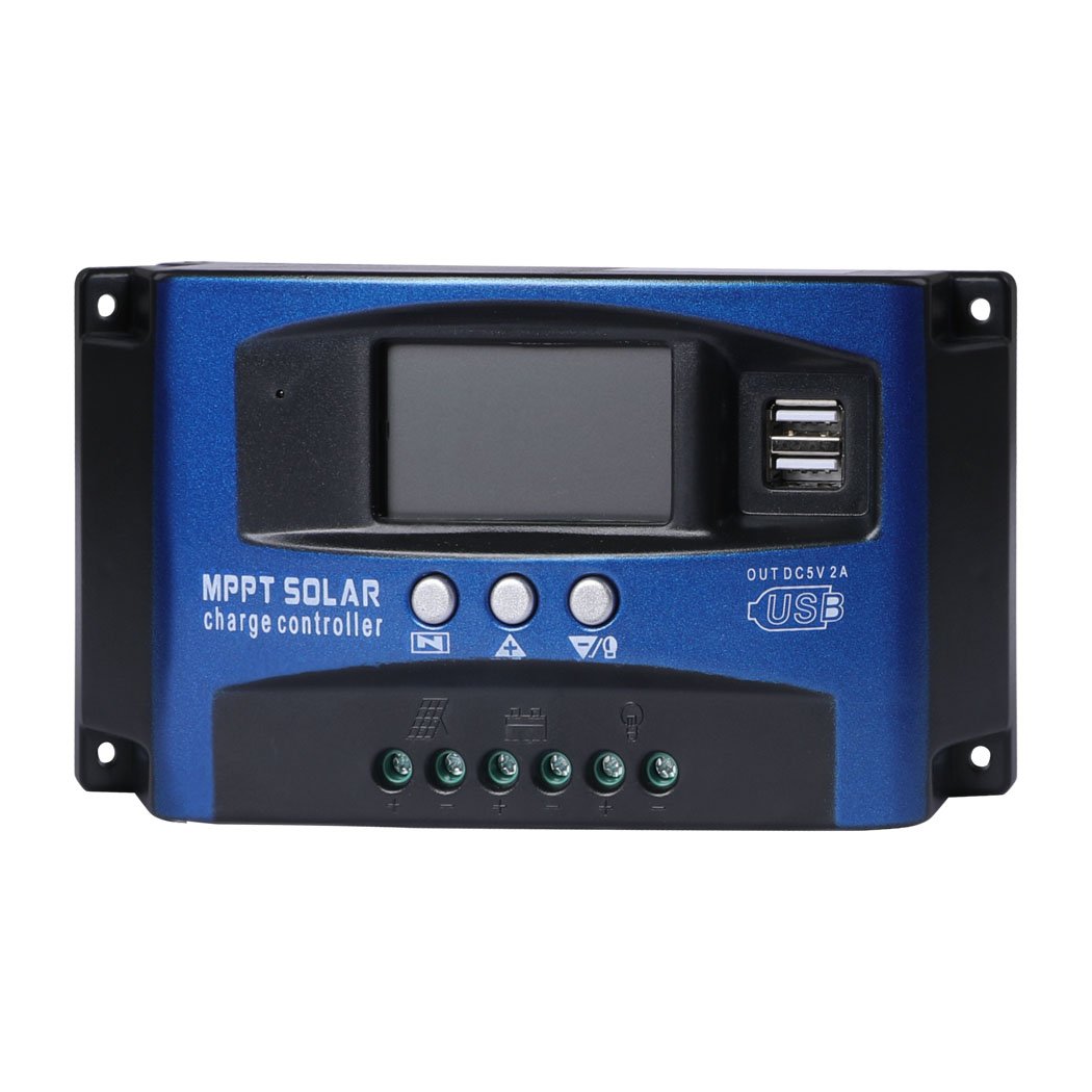 40A Solar Panel Charge Controller with dual USB ports and LCD display, designed for efficient solar energy management.