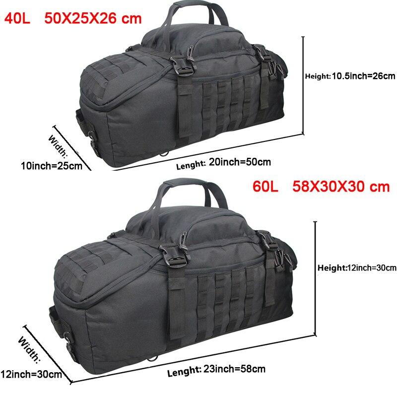 A collection of 40L, 60L, and 70L waterproof travel bags in various colors, showcasing their large capacity and durable design.