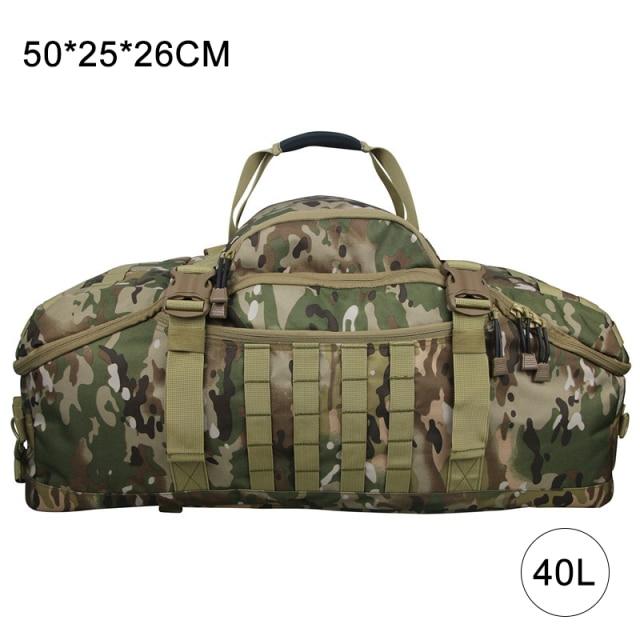 A collection of 40L, 60L, and 70L waterproof travel bags in various colors, showcasing their large capacity and durable design.