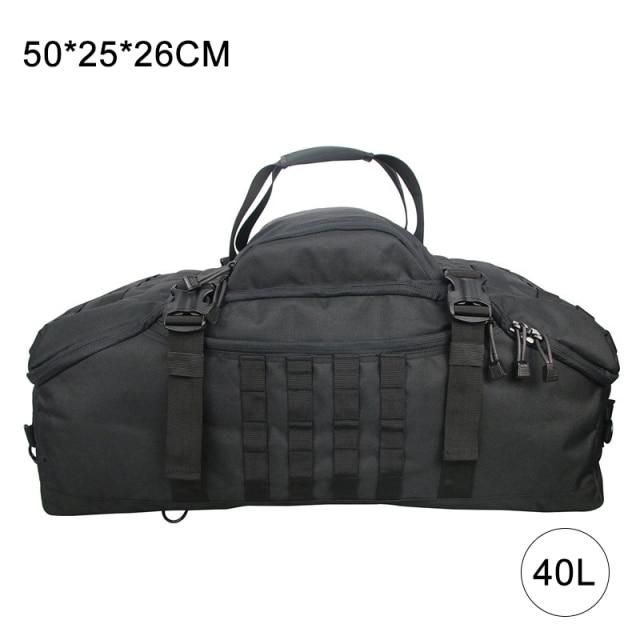 A collection of 40L, 60L, and 70L waterproof travel bags in various colors, showcasing their large capacity and durable design.