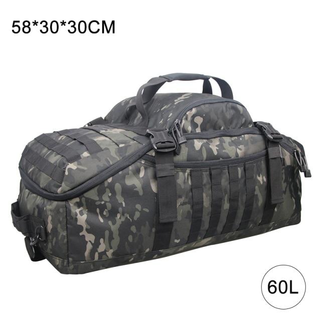 A collection of 40L, 60L, and 70L waterproof travel bags in various colors, showcasing their large capacity and durable design.