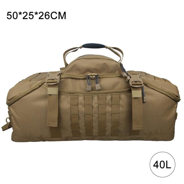 A collection of 40L, 60L, and 70L waterproof travel bags in various colors, showcasing their large capacity and durable design.