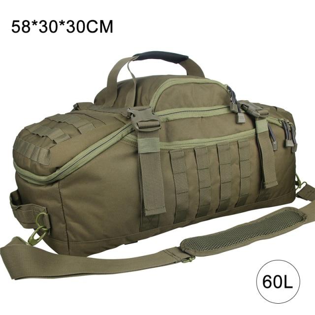 A collection of 40L, 60L, and 70L waterproof travel bags in various colors, showcasing their large capacity and durable design.