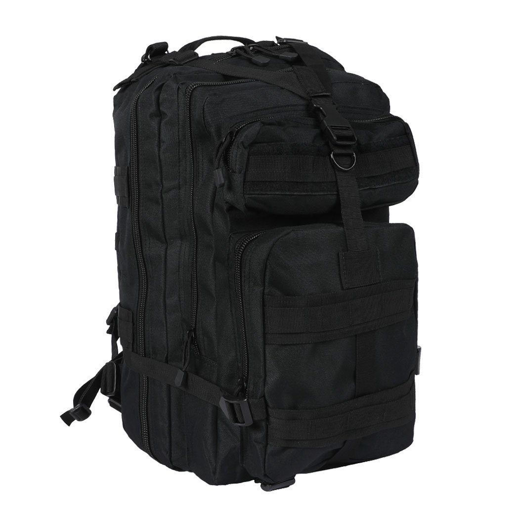 40L Military Tactical Backpack in black, featuring multiple compartments, adjustable straps, and waterproof fabric, ideal for hiking and camping.