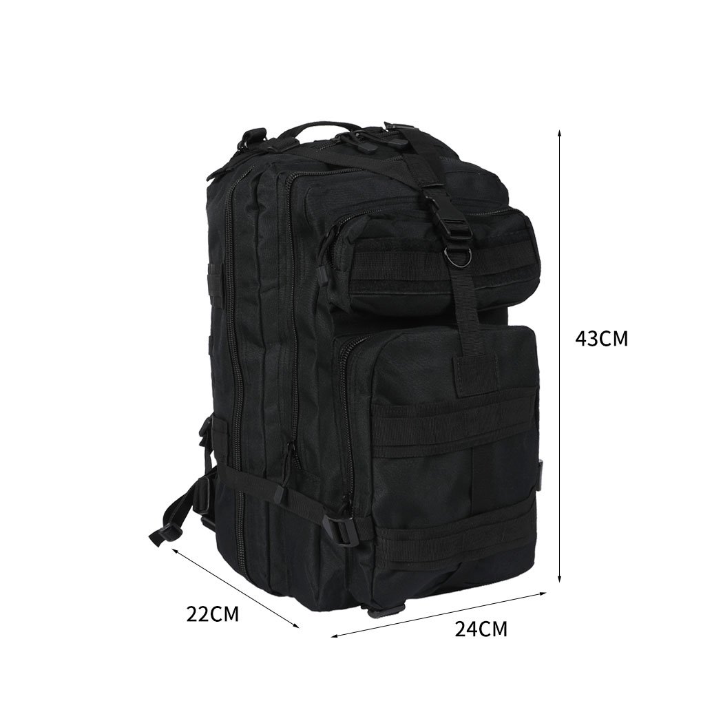 40L Military Tactical Backpack in black, featuring multiple compartments, adjustable straps, and waterproof fabric, ideal for hiking and camping.