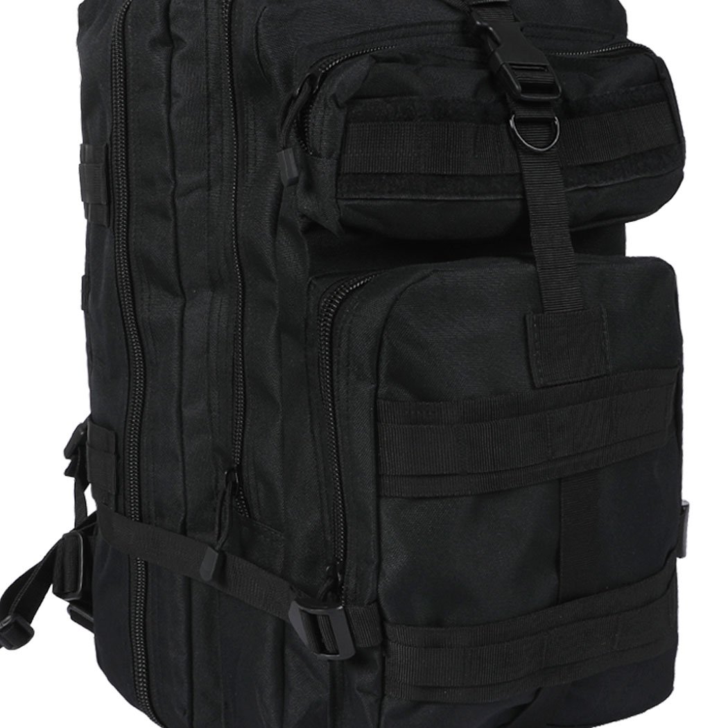 40L Military Tactical Backpack in black, featuring multiple compartments, adjustable straps, and waterproof fabric, ideal for hiking and camping.