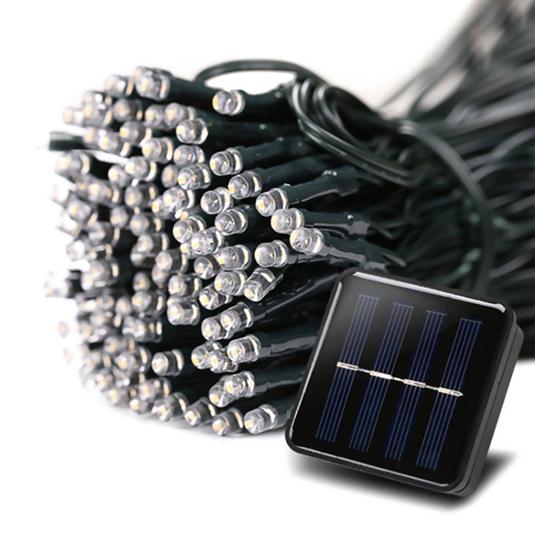 42M 400LED solar-powered fairy lights string, perfect for outdoor and indoor decoration, showcasing bright cool white LEDs.