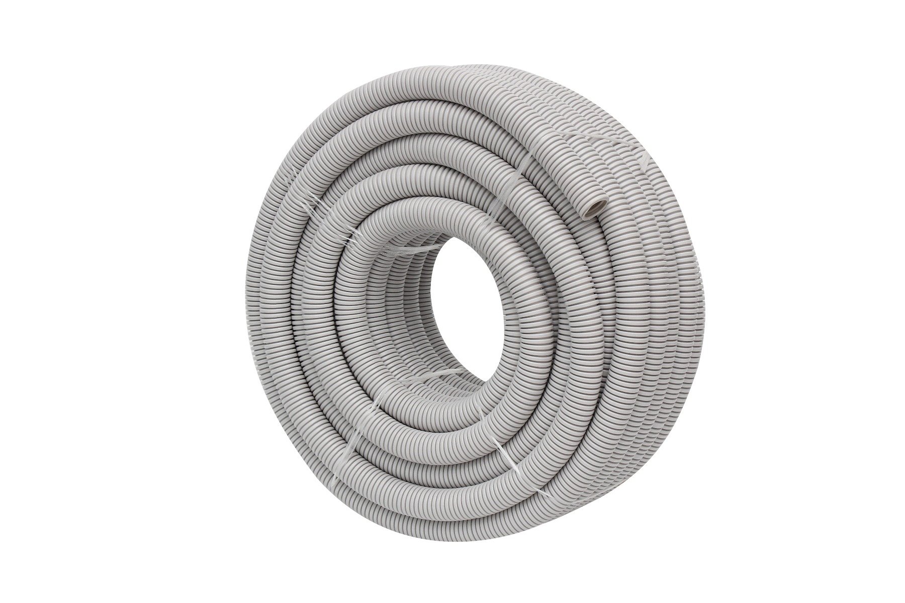 A 50-meter roll of 4C 25mm grey corrugated conduit, showcasing its flexible and durable PVC material, ideal for electrical installations.