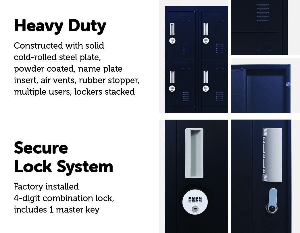 Light grey 12-door locker with 4-digit combination locks, featuring built-in ventilation slits and a durable steel construction.