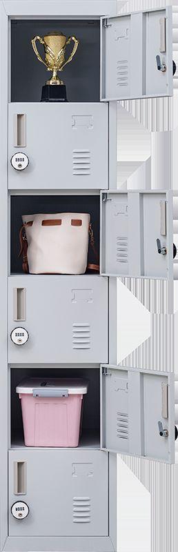 4-Digit Combination Lock 6-Door Locker in grey steel, featuring six individual lockers with ventilation and a secure combination lock.