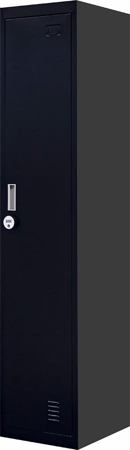 4-Digit Combination Lock One-Door Clothing Locker in black, showcasing its sturdy steel construction and ventilation features.