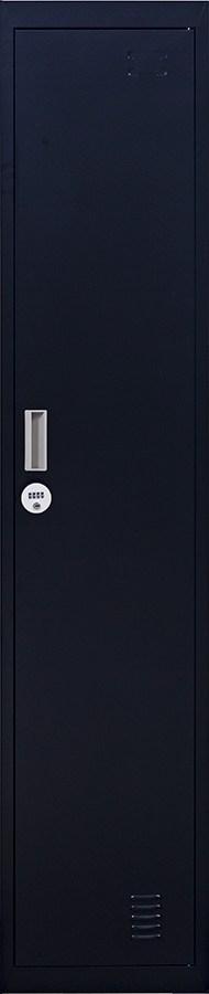 4-Digit Combination Lock One-Door Clothing Locker in black, showcasing its sturdy steel construction and ventilation features.