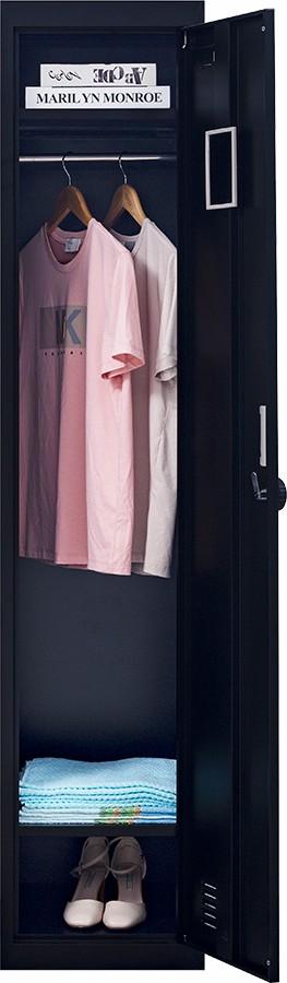 4-Digit Combination Lock One-Door Clothing Locker in black, showcasing its sturdy steel construction and ventilation features.