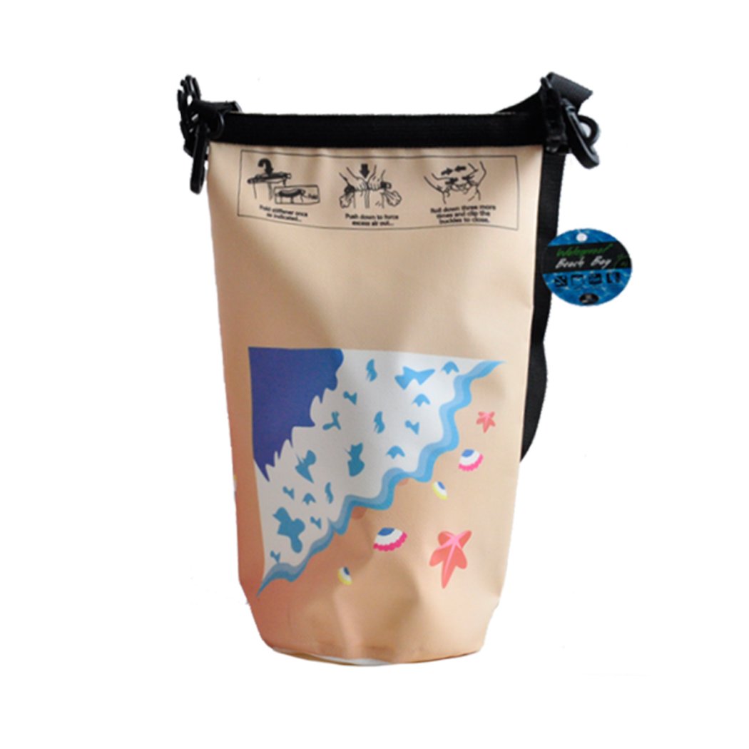 4L waterproof beach bag made of durable PVC fabric, ideal for outdoor activities like kayaking and boating, featuring an adjustable shoulder strap.