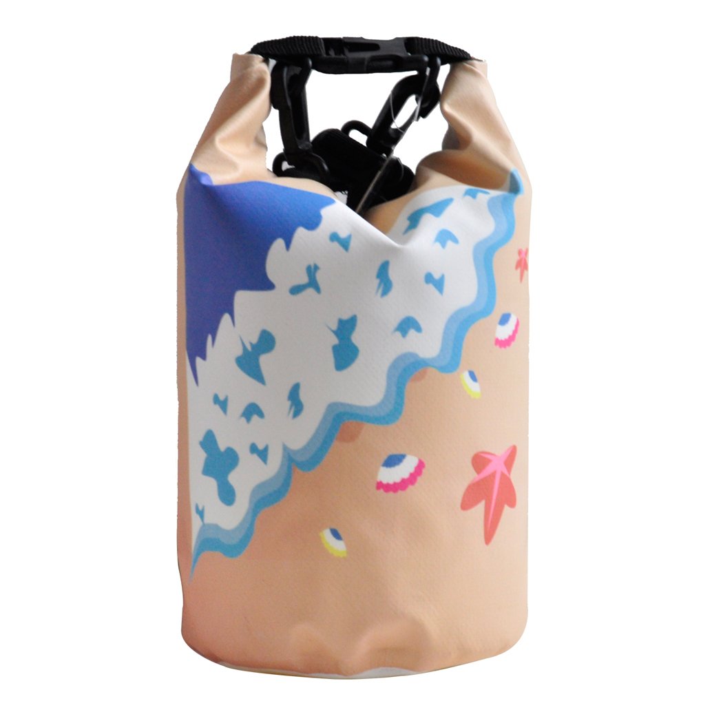 4L waterproof beach bag made of durable PVC fabric, ideal for outdoor activities like kayaking and boating, featuring an adjustable shoulder strap.