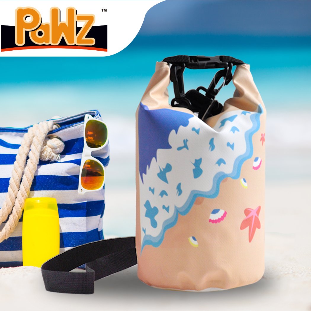 4L waterproof beach bag made of durable PVC fabric, ideal for outdoor activities like kayaking and boating, featuring an adjustable shoulder strap.