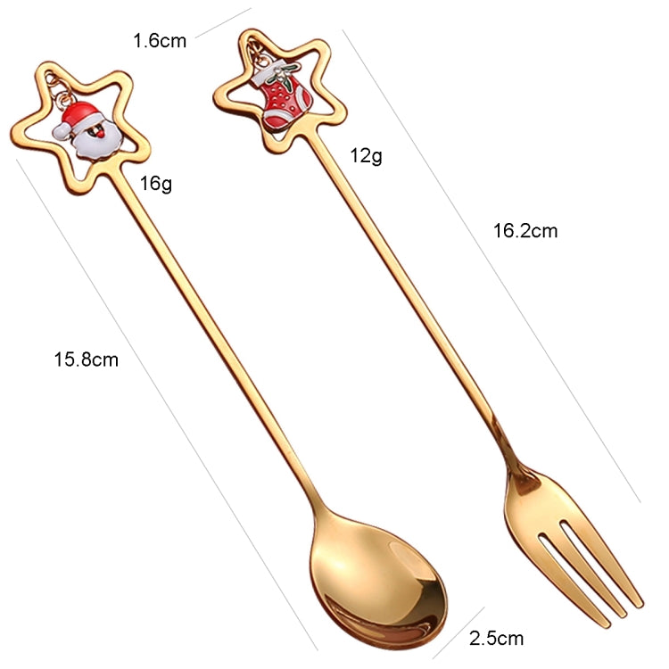 4pcs Christmas stainless steel spoon and fork set with star pendant design, elegantly displayed in a gift box.