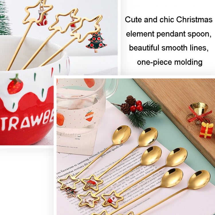 4pcs Christmas stainless steel spoon and fork set with star pendant design, elegantly displayed in a gift box.