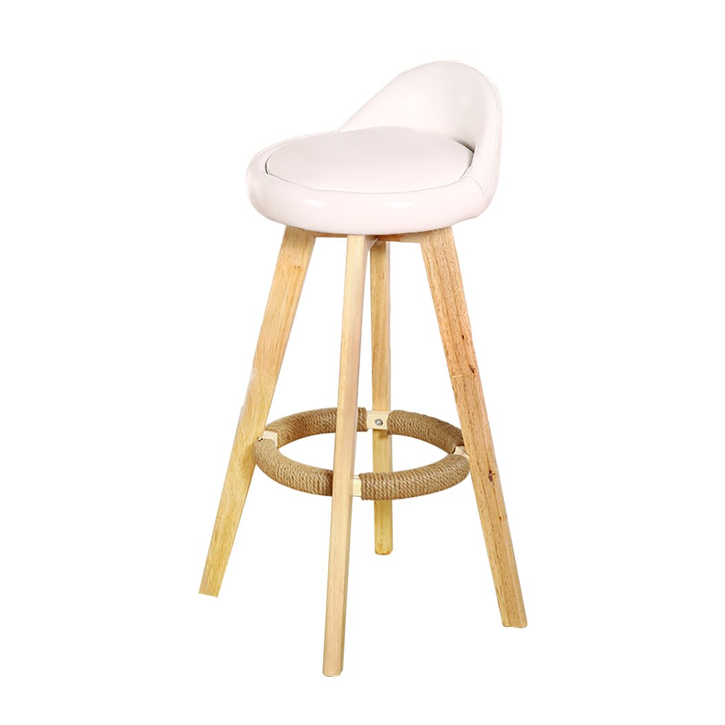 Set of four Levede leather swivel bar stools in ivory color, featuring solid wood frames and comfortable PU leather seats.