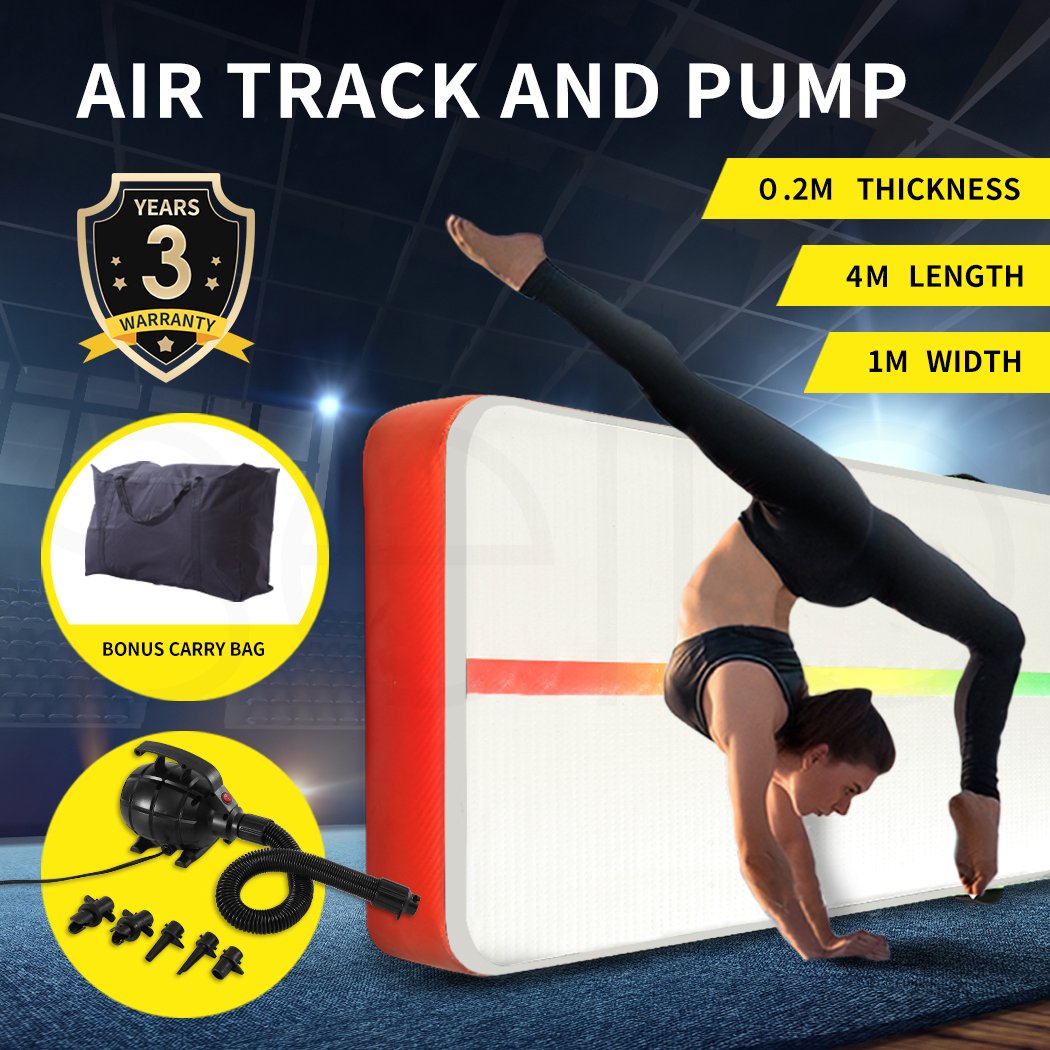 4x1M Inflatable Air Track Mat in red, showcasing its durable fabric and anti-slip surface, ideal for gymnastics and sports training.