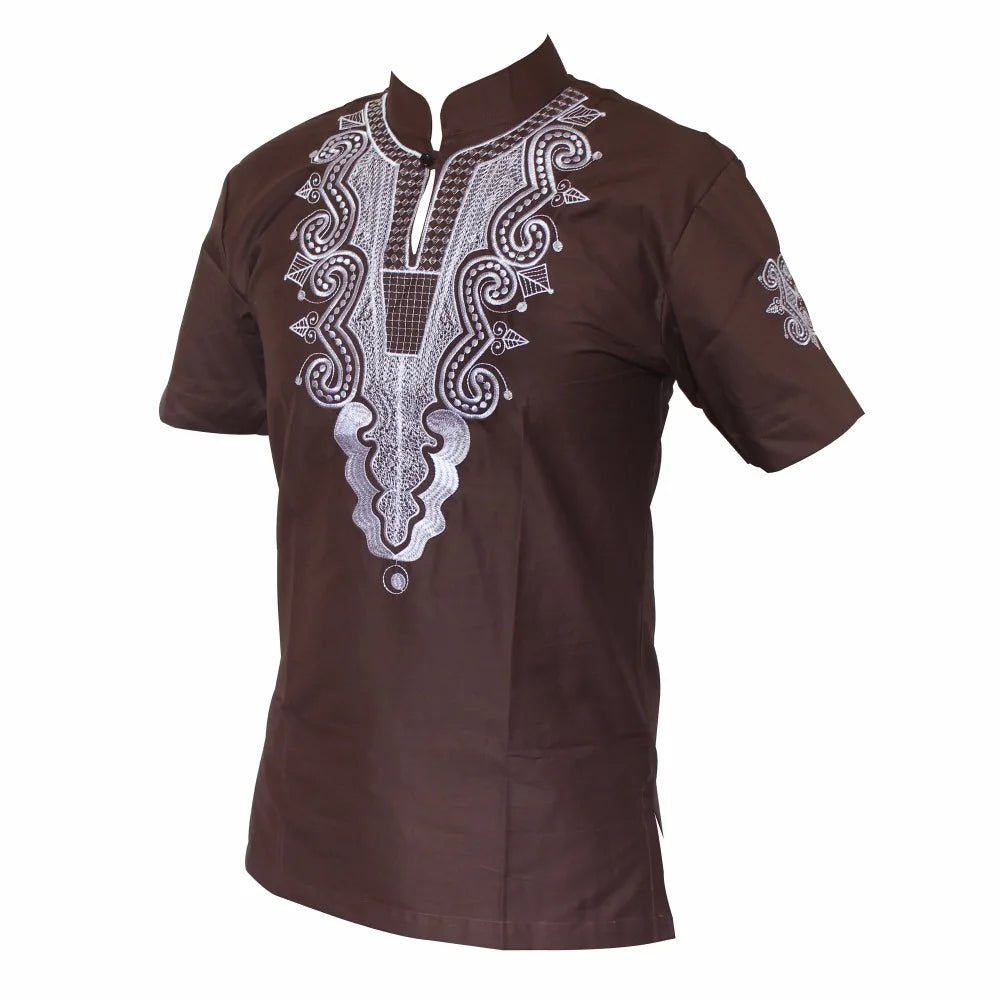 A vibrant display of African fashion featuring unique embroidery designs in five colors for men and women.