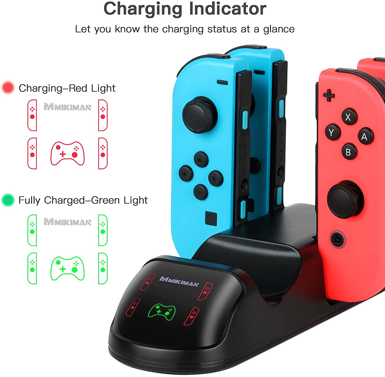 5 in 1 Controller Charger Dock for Nintendo Switch and PS5, featuring slots for Joy-Cons and Pro Controller with LED indicators.