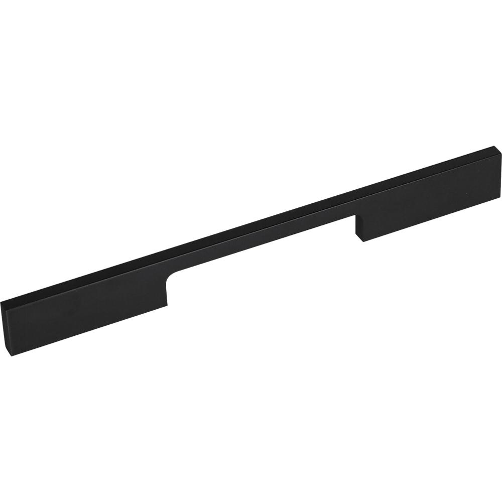 Set of five 160mm matte black kitchen cabinet handles with a square profile, showcasing their sleek design and durable construction.