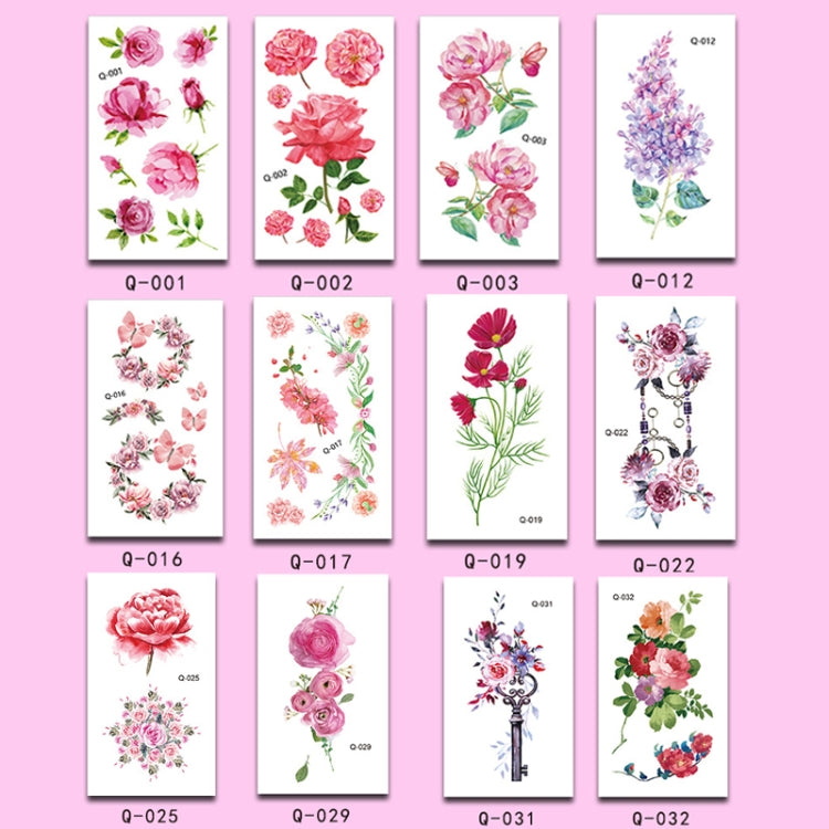 A collection of 50 PCS Literary Small Fresh Flower Tattoo Stickers featuring vibrant rose designs on a white background.