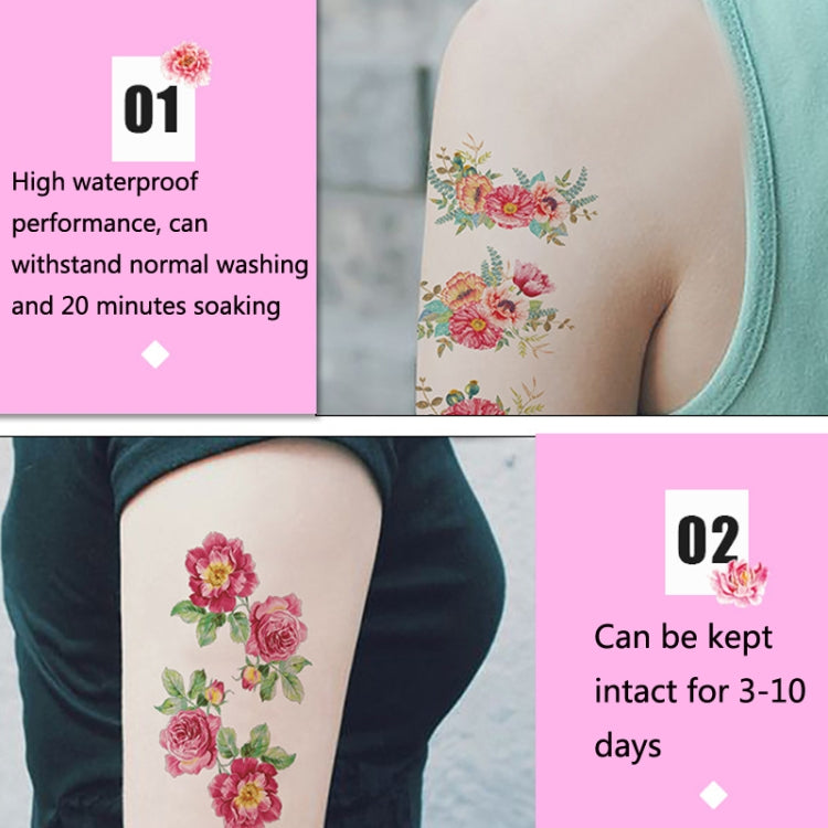 A collection of 50 PCS Literary Small Fresh Flower Tattoo Stickers featuring vibrant rose designs on a white background.