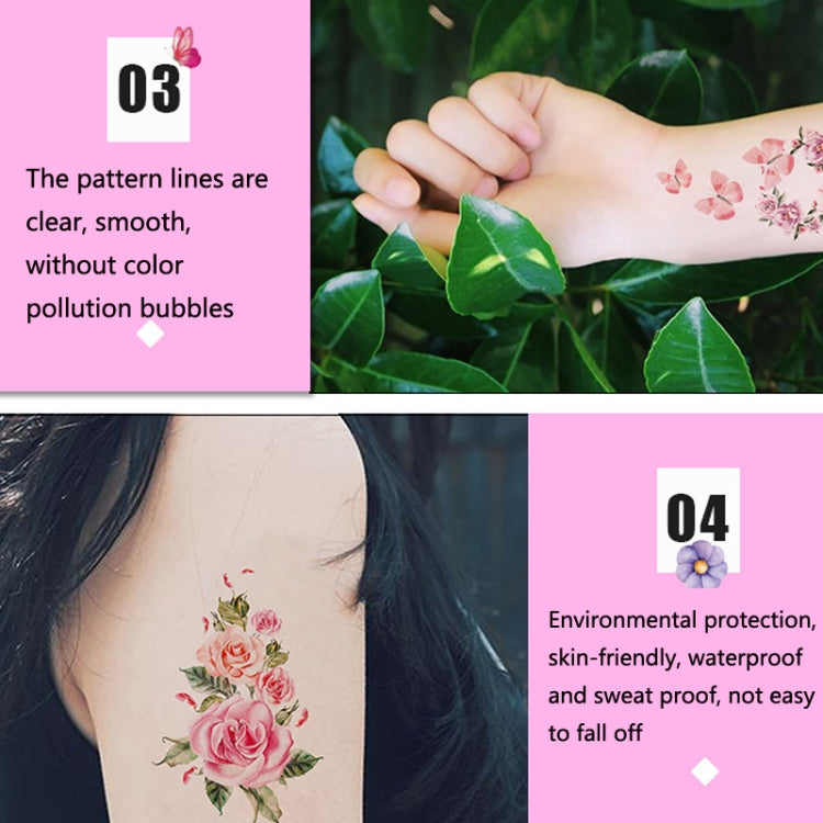 A collection of 50 PCS Literary Small Fresh Flower Tattoo Stickers featuring vibrant rose designs on a white background.