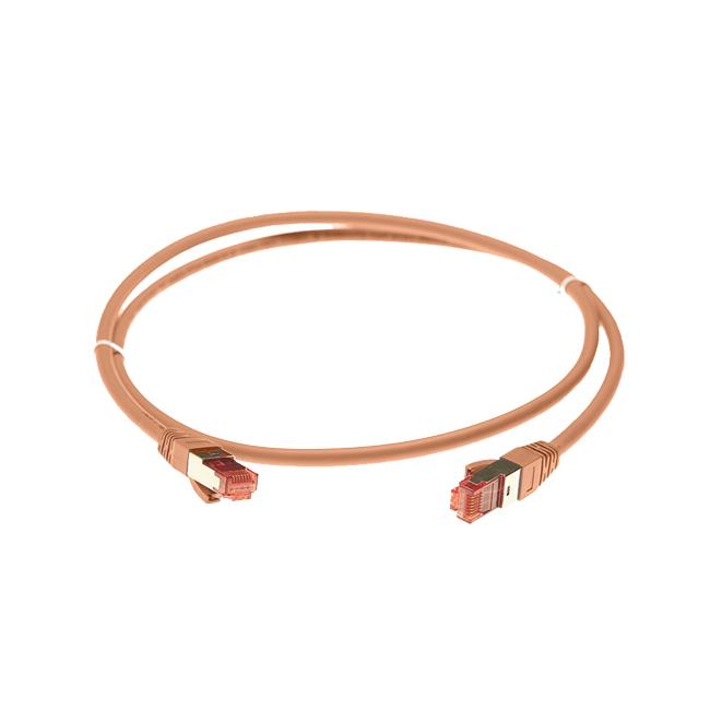 50m Cat 6A S/FTP LSZH Ethernet Network Cable in orange with RJ45 connectors.