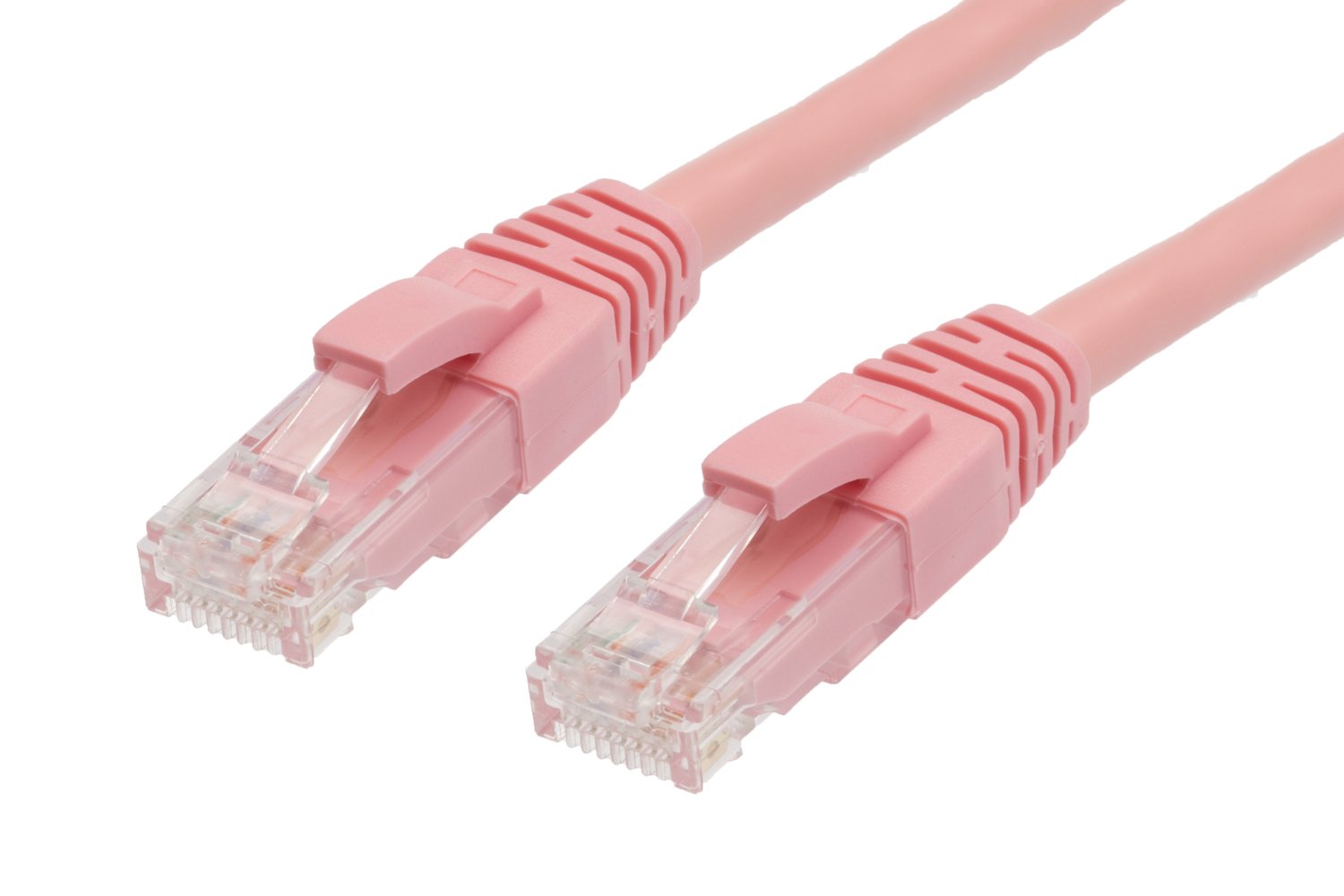 50m RJ45 CAT6 Ethernet Cable in pink, showcasing its durable PVC jacket and gold plated connectors.