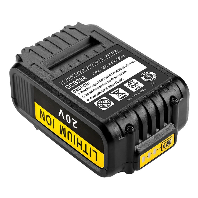 5000mAh lithium-ion battery for Dewalt DCB180, DCB181, and DCB200 tools, showcasing its robust design and charge indicator.