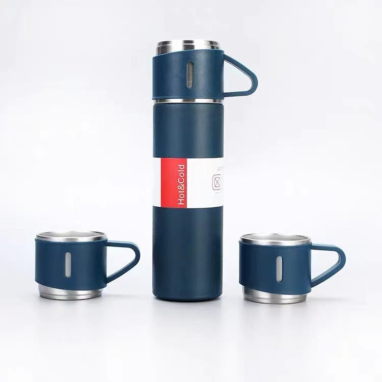 500ml 304 stainless steel thermos cup with a sleek design, perfect for business and travel, featuring a unique lid for versatile drinking options.