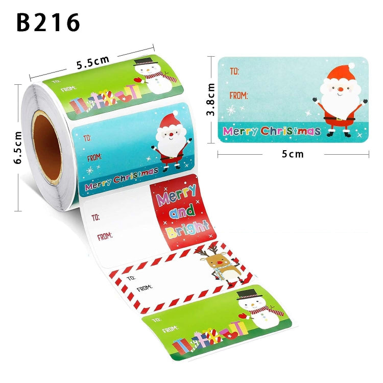 A roll of 500 Christmas self-adhesive labels featuring bright colors and festive designs, ideal for holiday gifts and decorations.