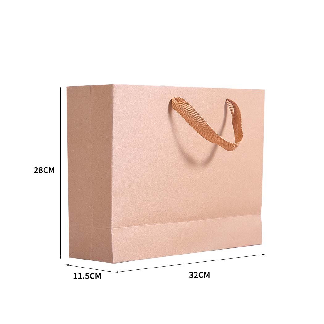 A stack of 50 brown kraft paper bags with twisted cotton handles, ideal for gifts and shopping.