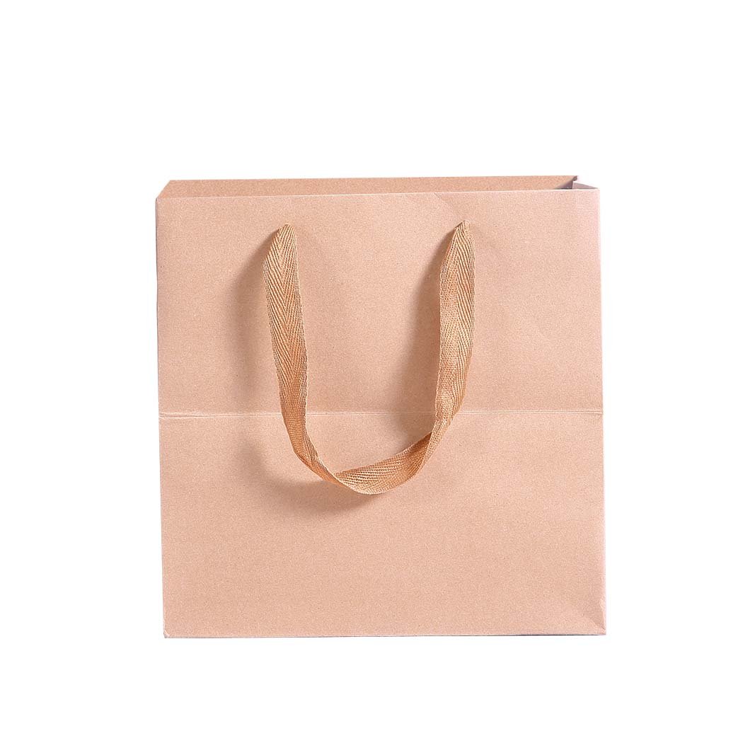 A stack of 50 brown kraft paper bags with twisted handles, showcasing their eco-friendly design and versatility for gifts and retail use.