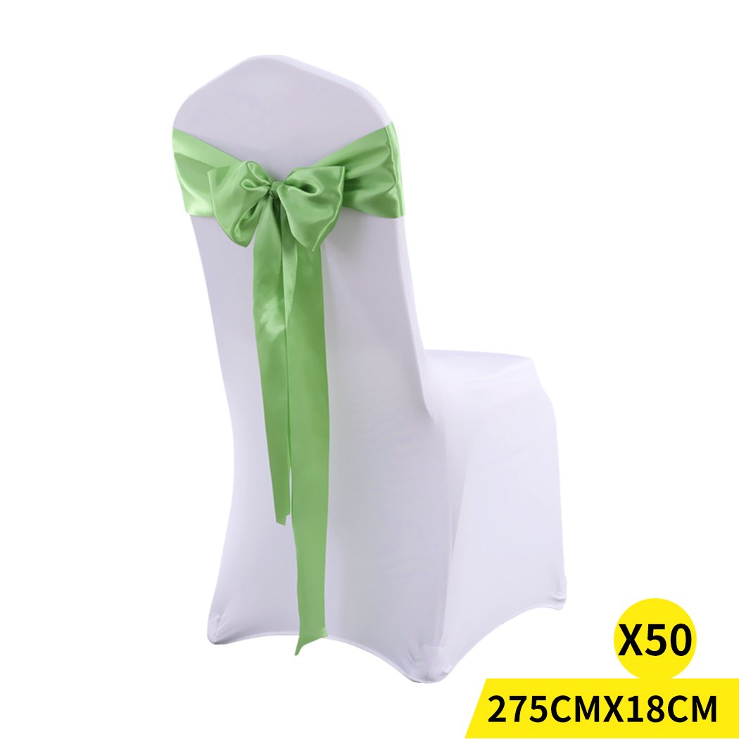 50 satin chair sashes in various colors elegantly draped over chairs for event decoration.