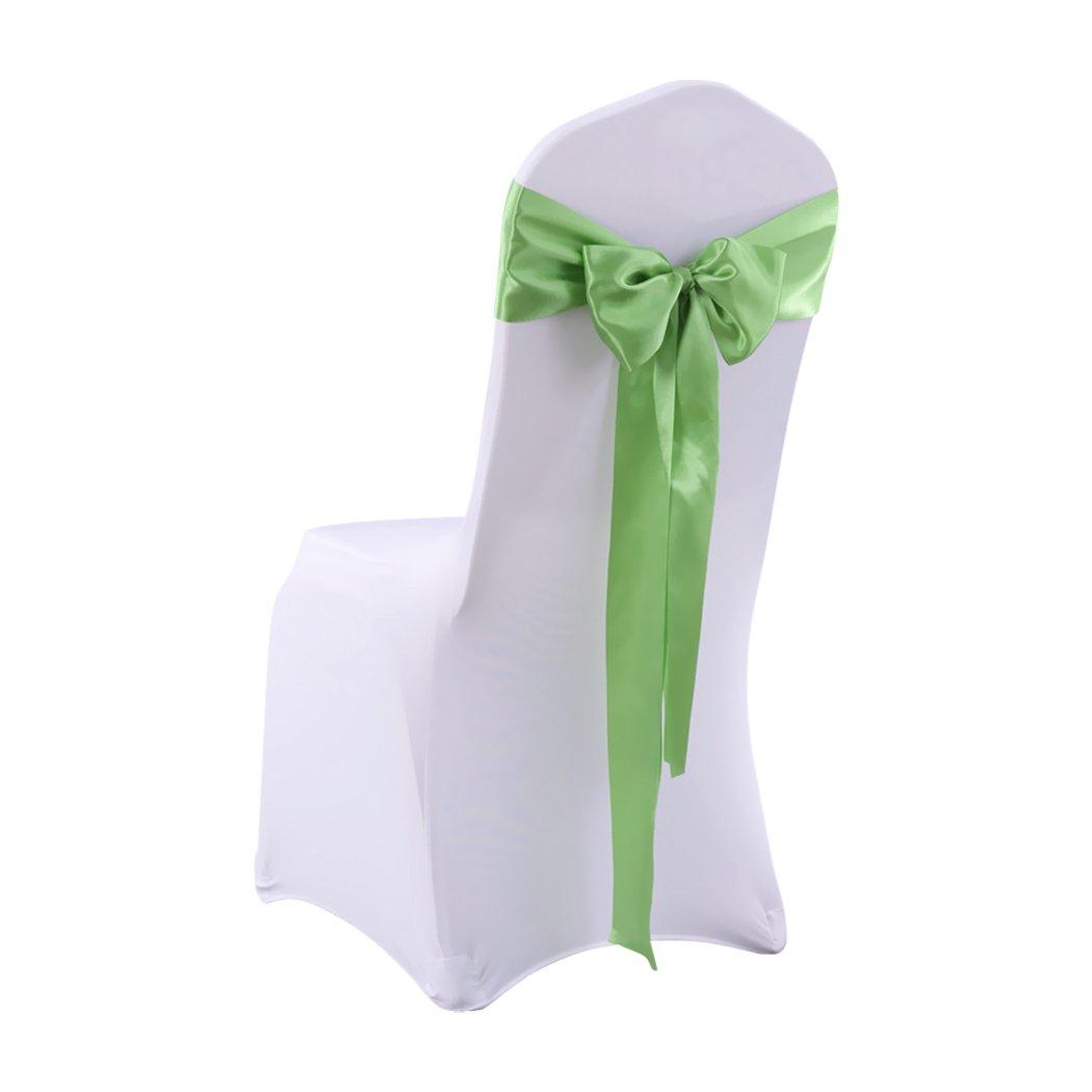 50 satin chair sashes in various colors elegantly draped over chairs for event decoration.