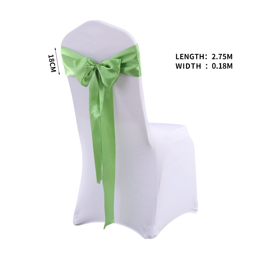 50 satin chair sashes in various colors elegantly draped over chairs for event decoration.