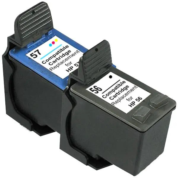 56 Remanufactured Inkjet Cartridge Set #1 featuring HP56 Black and HP57 Colour cartridges, ideal for vibrant printing.