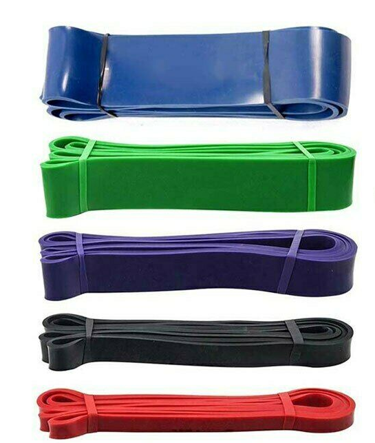 5PCS set of colorful resistance bands made from natural latex, ideal for gym, yoga, and fitness training.