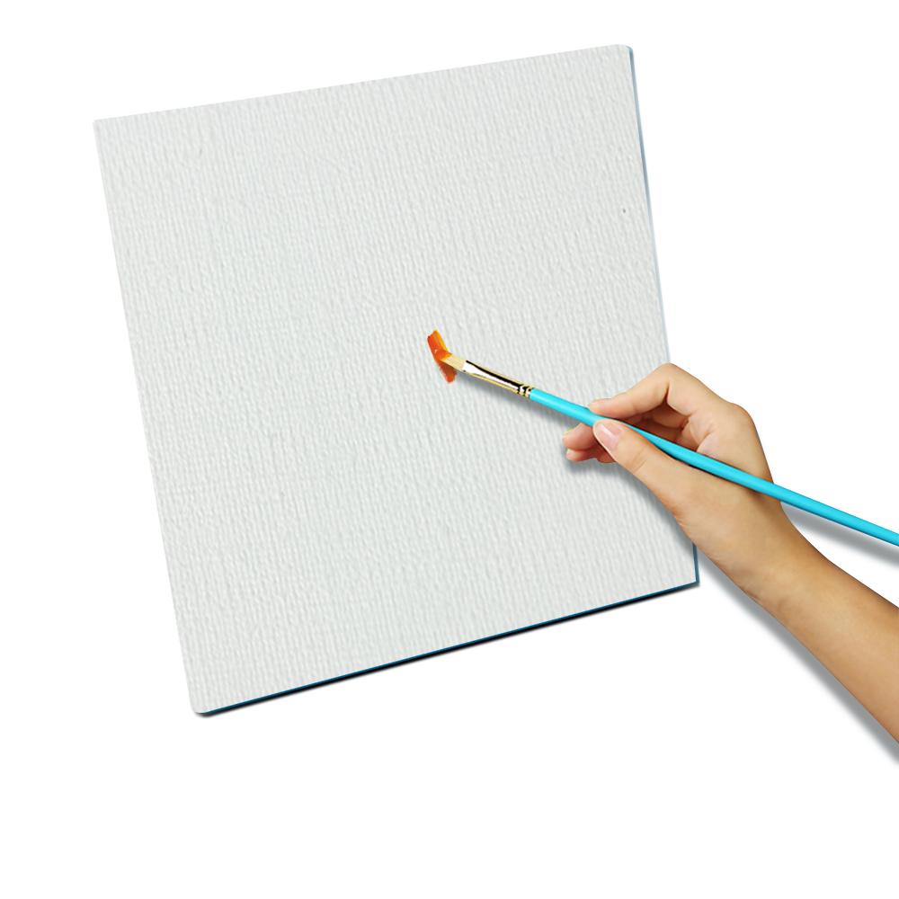 Five blank artist stretched canvases stacked together, showcasing a sturdy frame and primed surface for oil and acrylic painting.