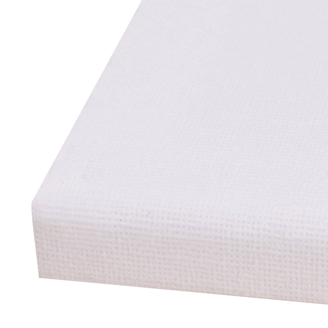 Five blank artist stretched canvases on a white background, ideal for oil and acrylic painting.